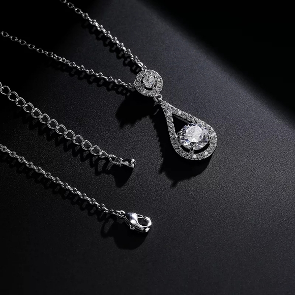 Elegant Silver Tear Drop White Diamond Necklace - Picture 2 of 4